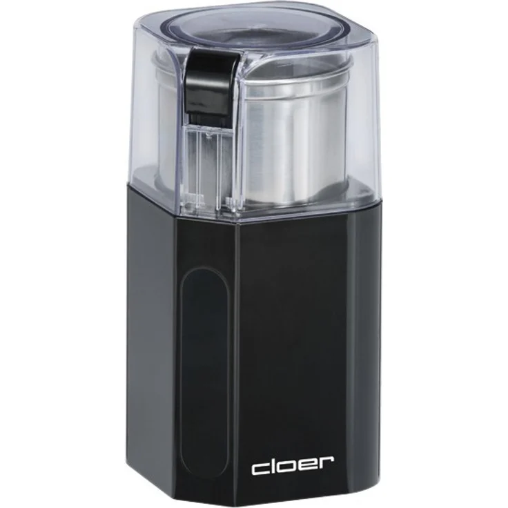 Cloer 7580 Elektrische Kaffeemühle, 200 W für 70 g Kaffeebohnen, abnehmbarer Edelstahlbehälter, schwarz, Kunststoff – Bild 1