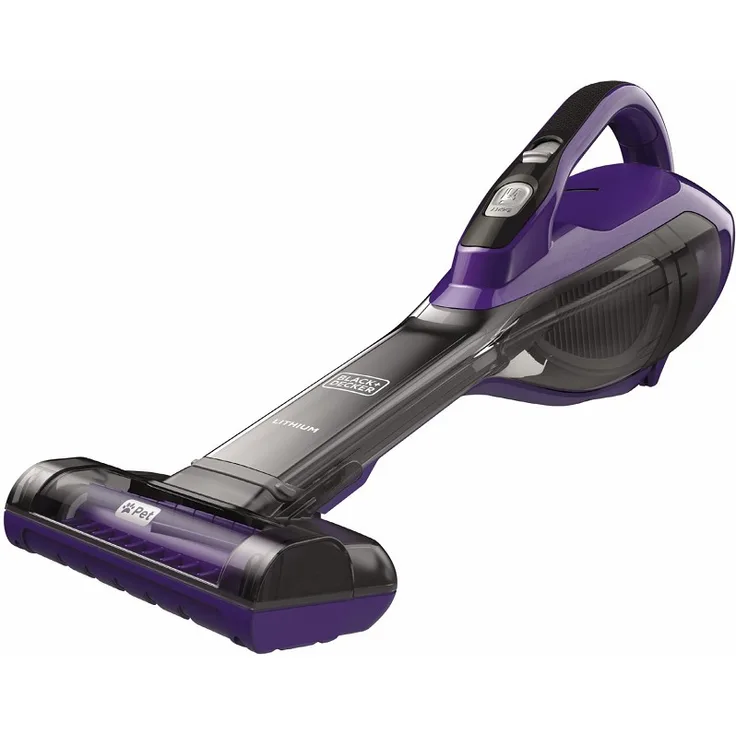 Black+Decker DVA325JP07-QW DVA325JP07 Akku-Handstaubsauger Dustbuster (10,8V-2,5 Ah, mit Turbo-Tierhaarbürste, breiter Saugöffnung, 2-stufiges Filtersystem, inkl. Ladekabel + Wandhalterung), lila-grau