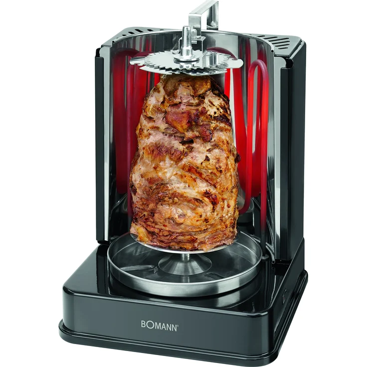 Bomann DVG 3006 CB 3in1 Döner--Hähnchen und Schaschlik-Vertikal-Multigrill, perfekte Grillergebnisse durch gleichmäßige Hitzeverteilung, Edelstahl-Fettauffangbehälter, 1400 Watt, Schwarz – Bild 1