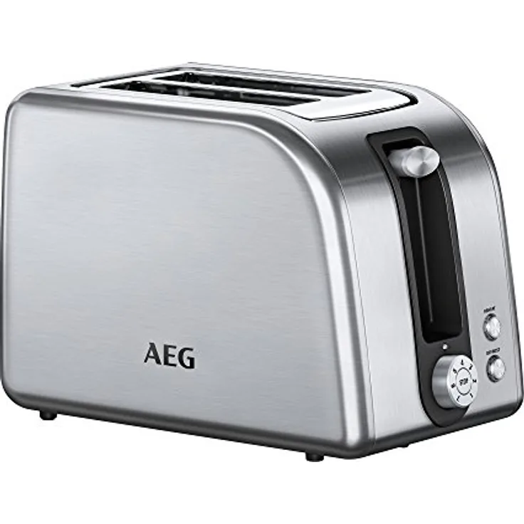 AEG AT 7750 Toaster (7 Bräunungsgrad-Einstellungen, Stopp-, Auftau- & Aufwärmfunktion, extrabreite Schlitze für alle Brotsorten, automatische Zentrierung, Brötchenaufsatz, gebürstetes Edelstahl)