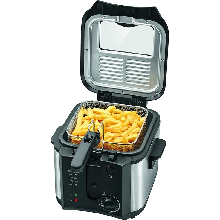 Clatronic FR 3649 Fritteuse, 1600 W, 2.5 L Öl-Fett Füllmenge, Stufenlos regelbarer Thermostat 130°C - 190°C, Edelstahlapplikation, schwarz – Bild 1