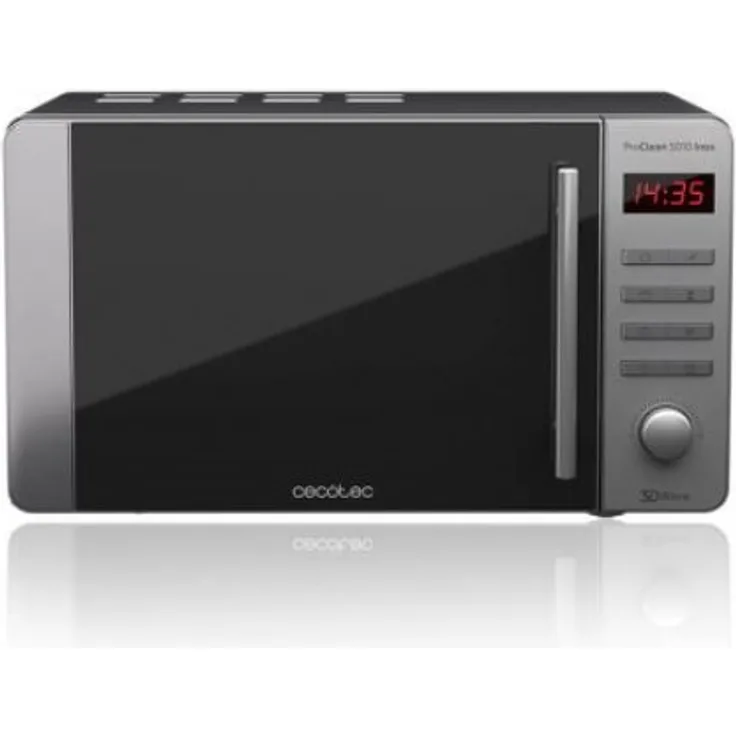 Cecotec Pro Clean 5010 Inox Mikrowelle, Standgerät, 700 Watt, 20 Liter Garraum, Ready 2 Clean Beschichtung Antihaft 3D Wave Full Black Spiegeltür 8 Programme 60 Min Timer LED Kindersicherung Rostfreier Edelstahl In Silber Schwarz