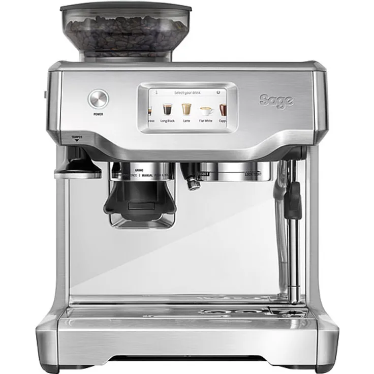 SAGE SES880 the Barista Touch Espressomaschine mit integriertem Mahlwerk, Siebträger mit Touchscreen-Anzeige, 15 Bar, Gebürsteter Edelstahl