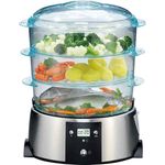 Gastroback 42510 Design Dampfgarer, LCD-Display, 650 Watt, inklusive 3 durchsichtigen Garbehältern je 3 l Volumen, Warmhaltefunktion, 9 liters, Edelstahl, Transparent