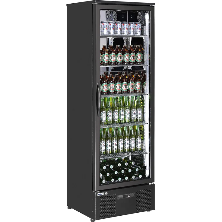 HENDI Bar Kühlschrank, Eintürig, mit Lüfterkühlung, Temperatur von 2 bis 10°C, Automatischer Abtauung, LED Innenbeleuchtung, Digitalanzeige, 293L, 230V, 240W, 600x515x(H)1820mm, Aluminium