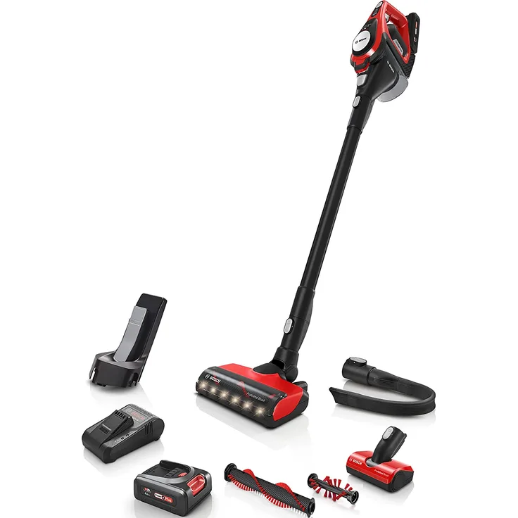 Bosch BCS8224PET Unlimited Gen2 Serie 8 Handstaubsauger, 65 min Akkubetrieb, Akkuwechsel-Option, schwarz-rot