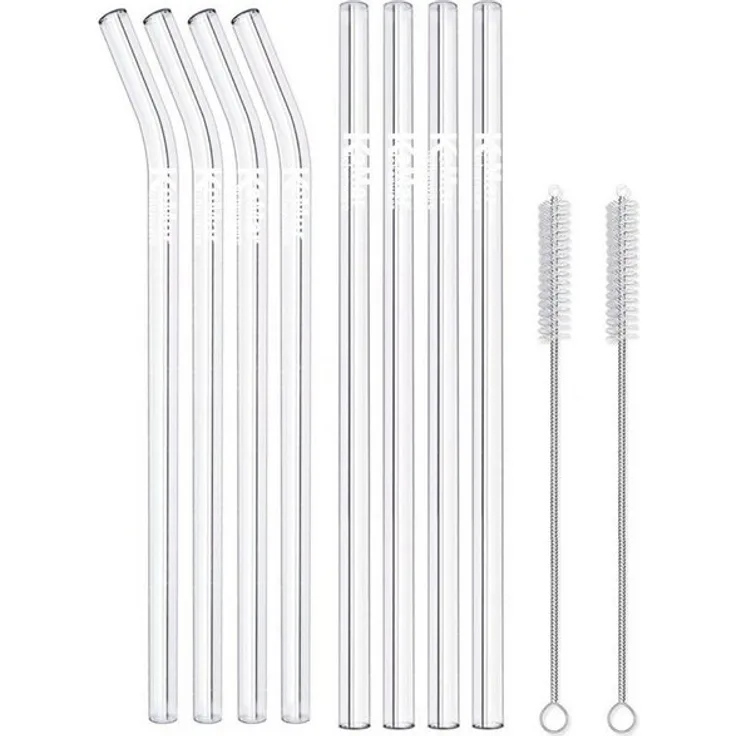KeMar Kitchenware Trinkhalme ''STRAWGC4GEBOGERA'', (4 Stück Gerade + 4 Stück Gebogen, 8-tlg), KeMar Kitchenware TRINKHALME, GLAS, BOROSILIKAT, ABGERUNDETE ENDEN, 8 STÜCK, LÄNGE 23 CM, TRANSPARENT, INKLUSIVE BÜRSTE