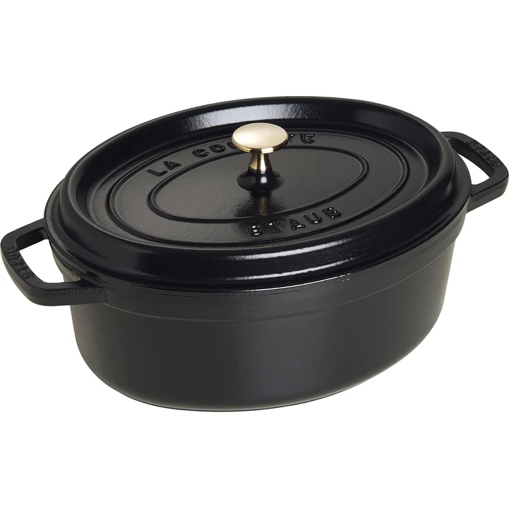 Staub 40509-315-0 Cocotte-Bräter, oval mit Deckel 29 cm, 4,25 L, mit mattschwarzer lierung im Inneren des Topfes, schwarz – Bild 1