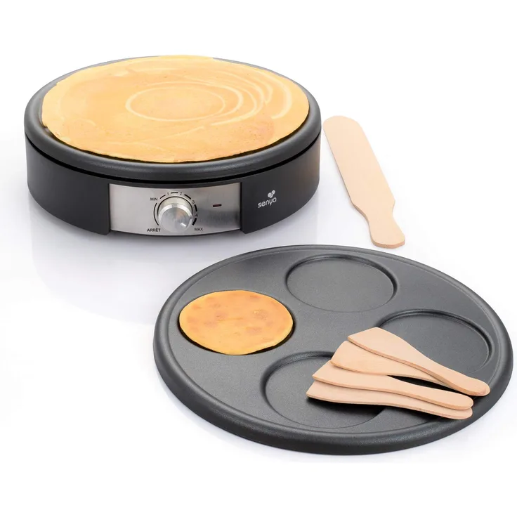 Senya SYCK-CV026 Elektrische Crêpe-Pfanne, 2 austauschbare Platten aus Aluguss, 1500 W, 1500 W, Schwarz
