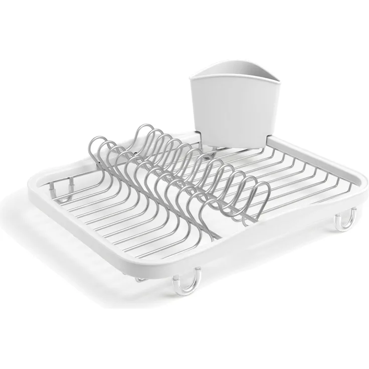 Umbra Sinkin Abtropfgestell, mit abnehmbarem Besteckkorb, Abtropfständer, Abtropfkorb, Kunststoff Metall, Weiß Nickel, 36 cm, 330065-670