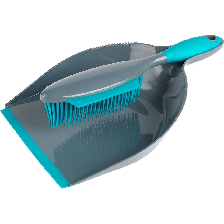 Beldray LA069351EU Pet Plus+ Rubber Dustpan with Brush Set | Compact Design | Grey|Turquoise