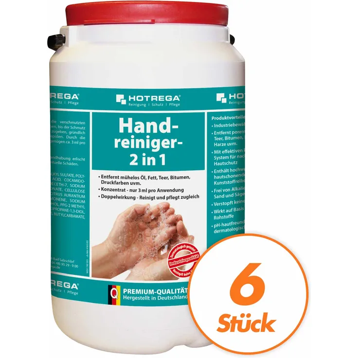 6 Stück HOTREGA Handreiniger 3 Liter Eimer 2in1 - Handwaschpaste, reinigt und pflegt, dermatologisch geprüft