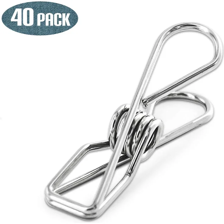 FJCTER 40 Stück Edelstahl-Wäscheklammern, 5,1 cm, langlebige Wäscheklammern, Mehrzweck-Metalldraht, Allzweck-Clips für Wäsche, Zuhause, Küche, Outdoor, Reisen, Büro