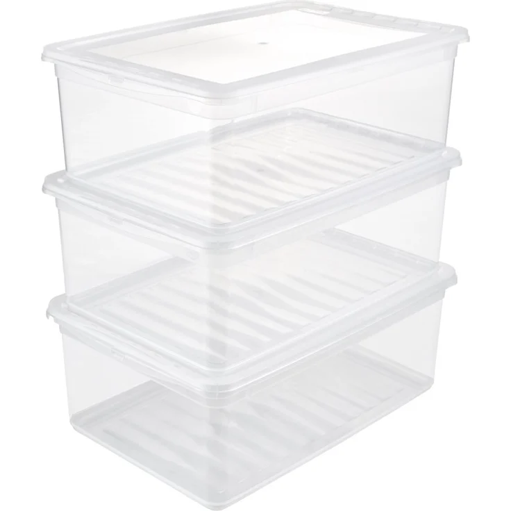 keeeper Aufbewahrungsboxen mit Air Control System, 3-teiliges Set, Höhe: 14 cm, 3 x 11 l, 39 x 26,5 x 14 cm, Bea, Transparent – Bild 1