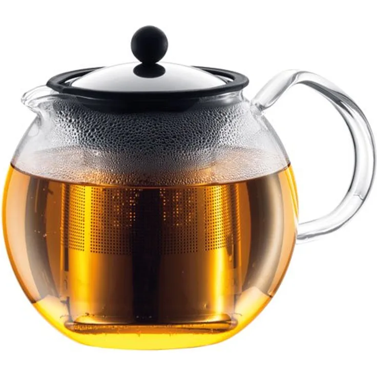 Bodum assam Teebereiter (French Press System, Permanent Edelstahlfilter, Glasgriff), 1,0 liters glänzend