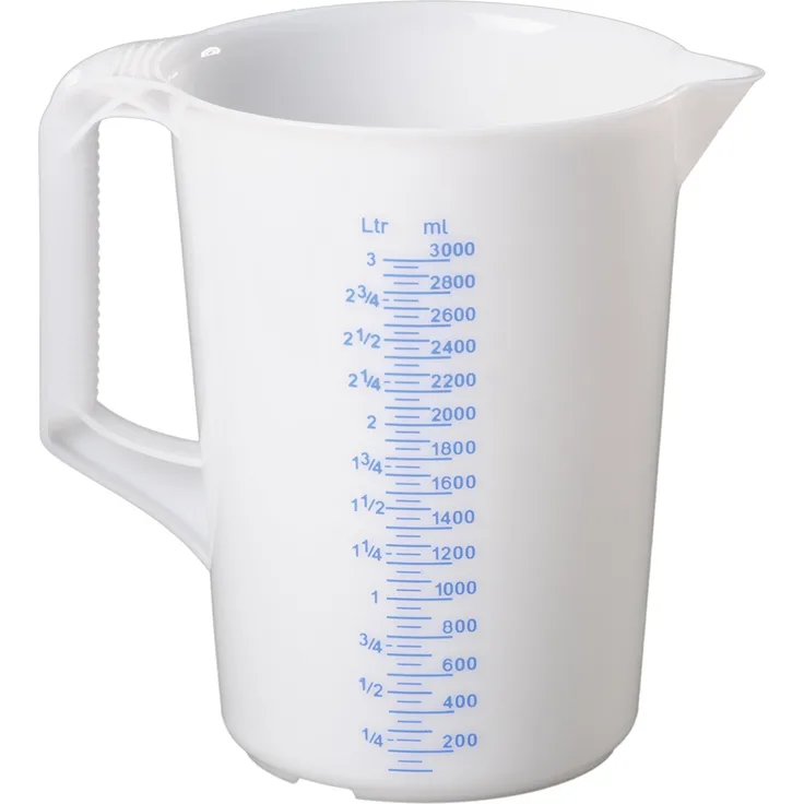 hünersdorff Messkanne Messbecher aus Polyethylen (HD-PE) mit geschlossenem Griff und 2 Skalen, 3 Liter 3000 ml, besonders temperaturbeständig, Made in Germany