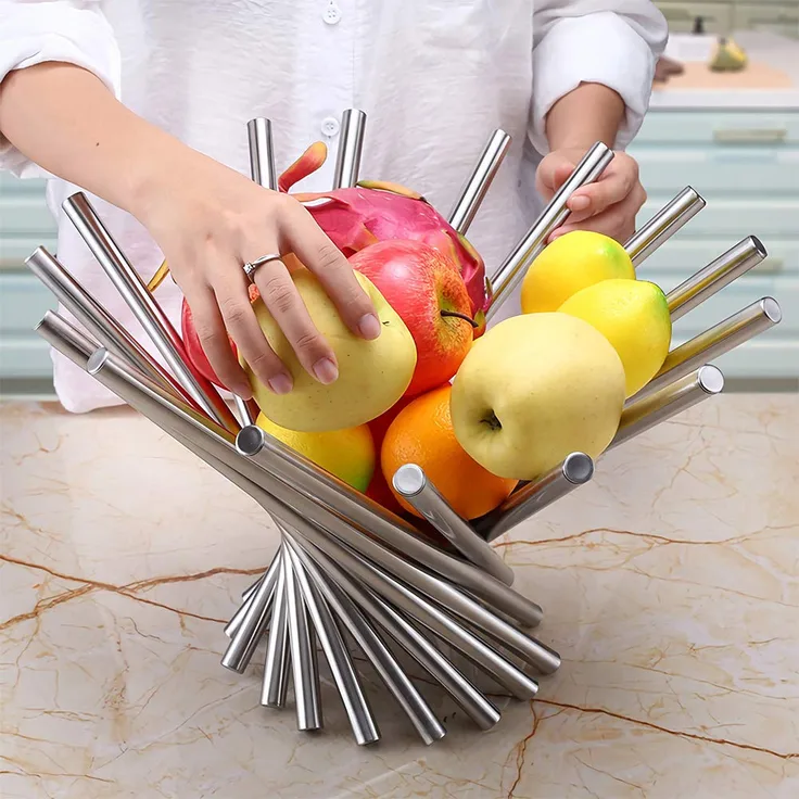 Obstschale, Edelstahl Arbeitsplatte Obstkorb Ständer Halter Kreative Home Decor Brot Gemüse Aufbewahrung Organizer in Küche Wohnzimmer Esszimmer
