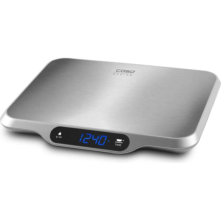 CASO L15 Design Küchenwaage, digitale Küchenwaage mit extra großer Wiegefläche (30x22 cm) aus gebürstetem Edelstahl, Wiegeskala bis max. 15kg, digital, großes Display, HOLD Funktion