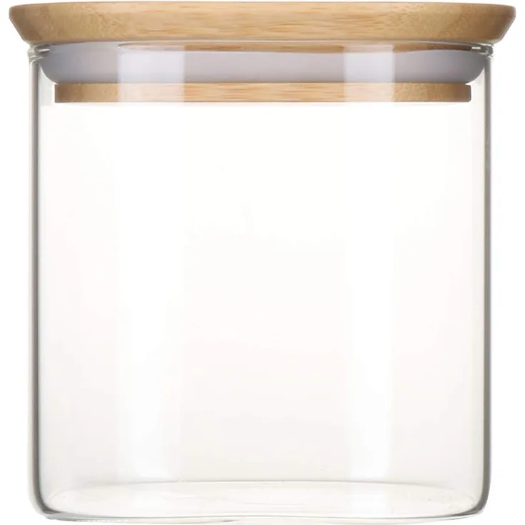 Pebbly PKV-005 Glasdose mit Deckel aus Bambus, 800 ml, naturfarben, 800 ml, 11 x 11 x 11 cm