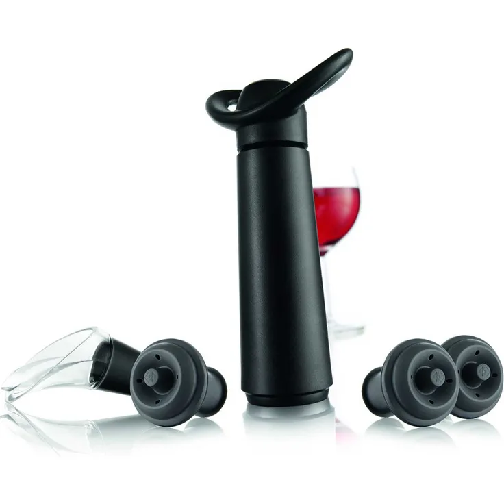 Vacu Vin Weinpumpe Concerto mit 3 Stopfen, Kunststoff, schwarz, Einheitlich