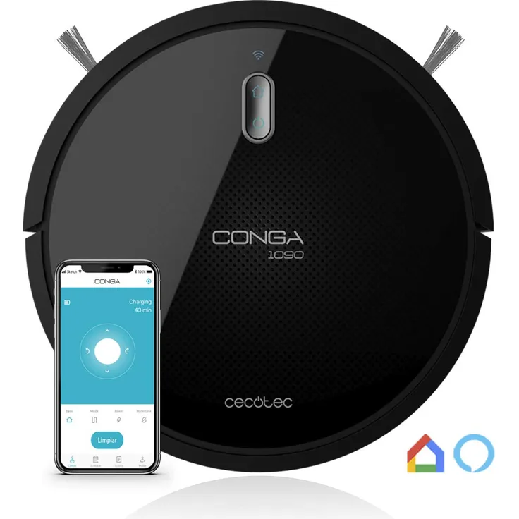 Cecotec Roboter-Conga-Sauger Serie 1090 angeschlossen. Mit App, kompatibel mit Alexa und Google Home mit spezieller Tierbürste, Magnetwand, 1400 Pa Absaugung, Hartglasabdeckung