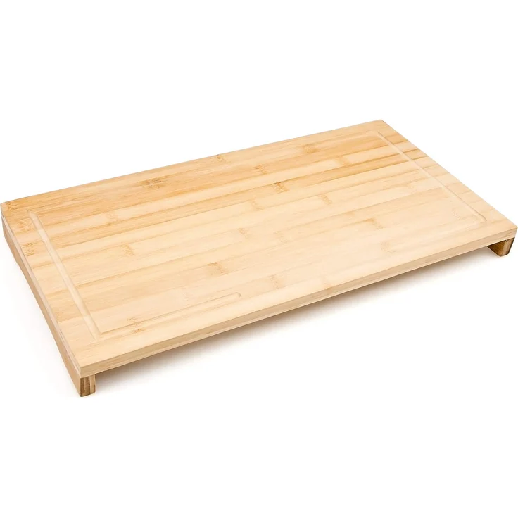 Relaxdays Schneidebrett Bambus HxBxT: ca. 4,5 x 52 x 29 cm großes und robustes Holzbrett Küchenbrett mit Saftrinne Schneidunterlage aus Holz zum Tranchieren als Servierbrett und Herdabdeckung, natur – Bild 1
