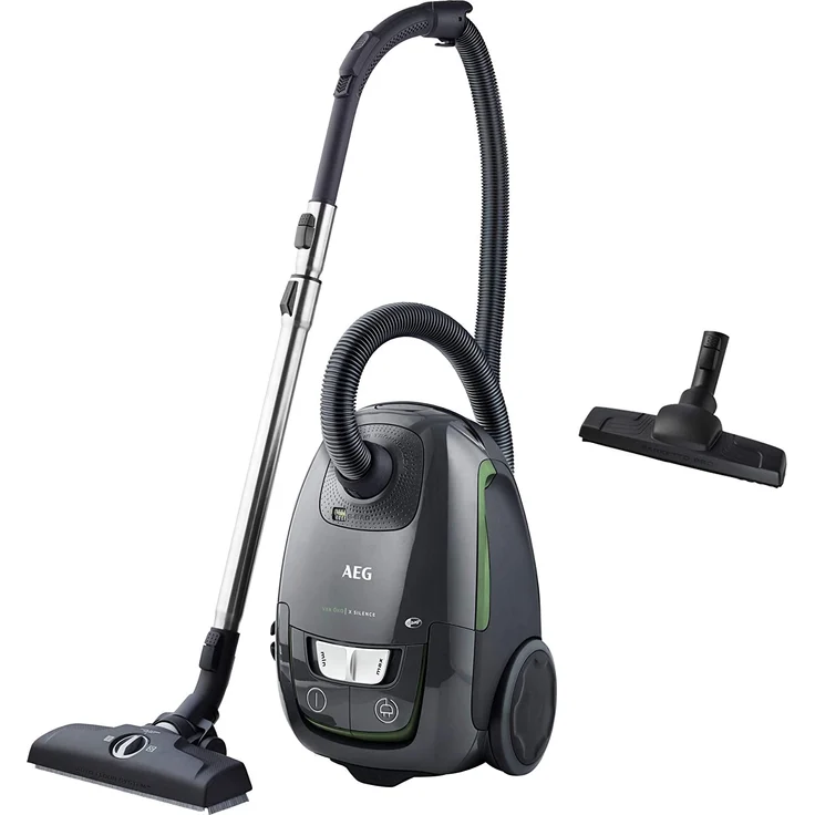 AEG VX8-2-ÖKO Staubsauger mit Beutel (55% Recyclingmaterial, inkl. Zusatzdüsen, 600 W, nur 64 dB(A), 12 m Aktionsradius, 3,5 l Staubbeutelvolumen, ERGO-Handgriff, Hygiene Filter, schwarz-grün) – Bild 2