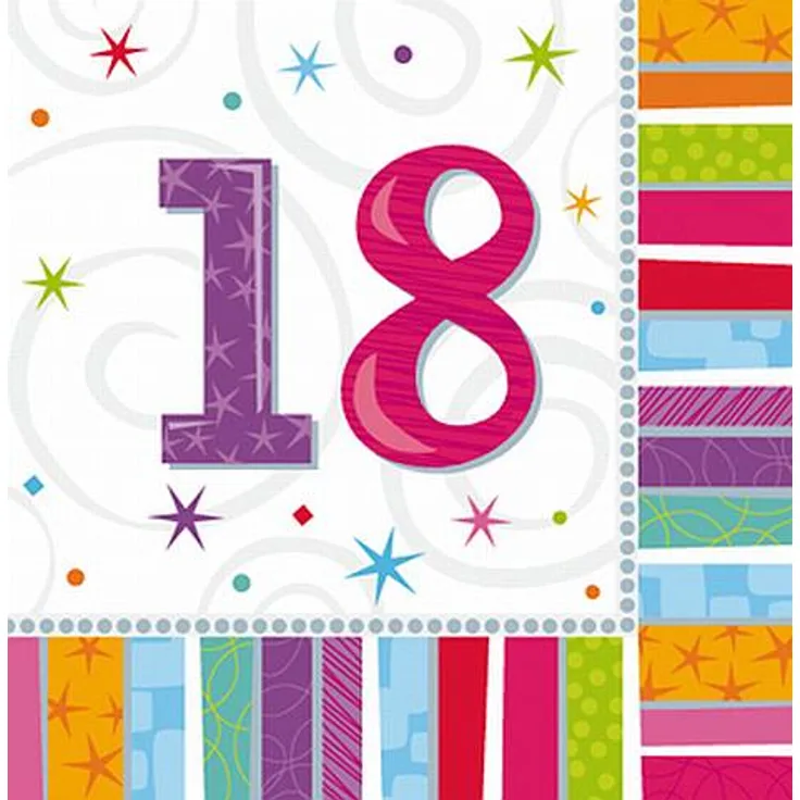 Serviette 33 x 33 cm ''Birthday'' Zahl 18