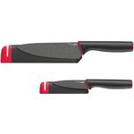 Joseph Joseph Slice&Sharpen - 2-er Set, Silikonbeschichtete Messer mit integriertem Messerschärfer - schwarz-rot