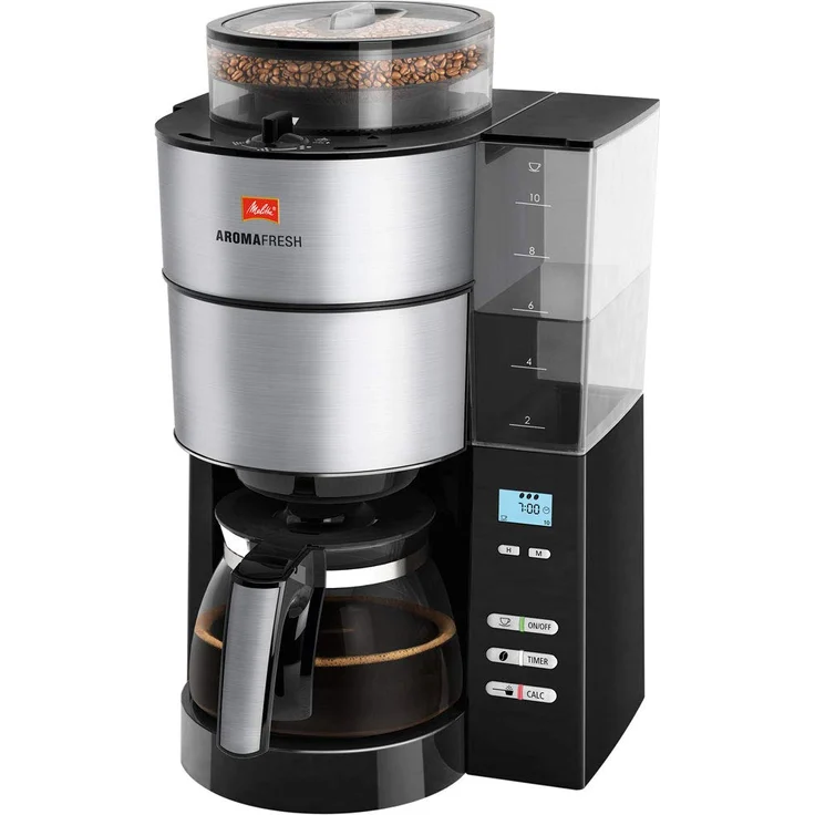 Melitta AromaFresh 1021-01 Filterkaffeemaschine mit integriertem Mahlwerk, Rostfreier Stahl, schwarz – Bild 2