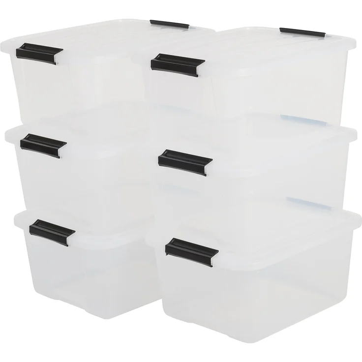 IRIS 6er-Set stapelbare Aufbewahrungsboxen 'Top Box', mit Deckel und Klickverschluss, 15 Liter, Kunststoff - Plastik, transparent – Bild 1