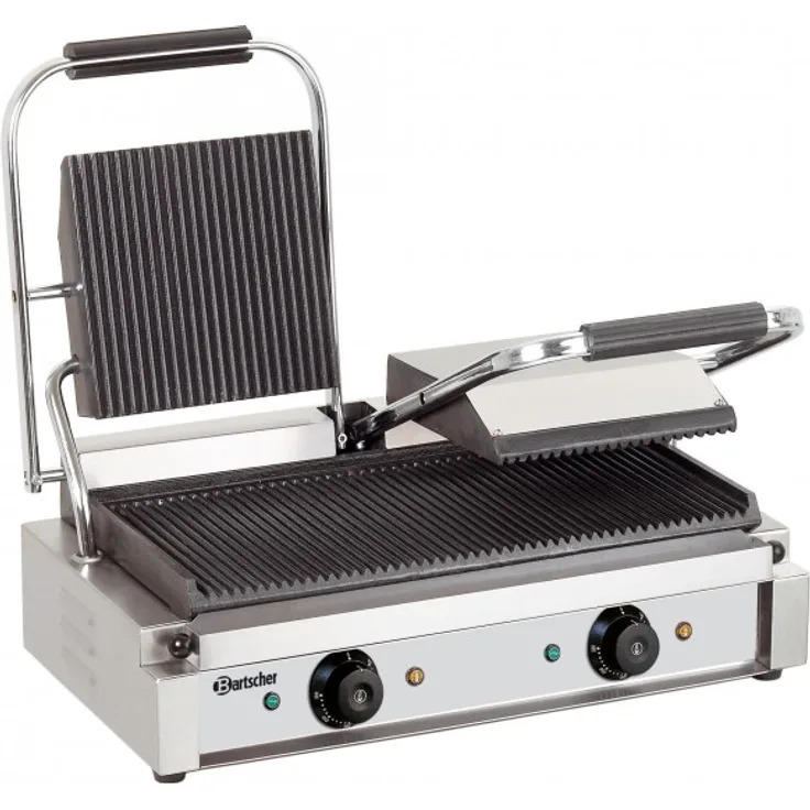 Bartscher A 150.671 Doppel-Kontaktgrill, 47 x 23 cm, Gusseisen-Grillplatten, getrennt regulierbar, 3600 Watt