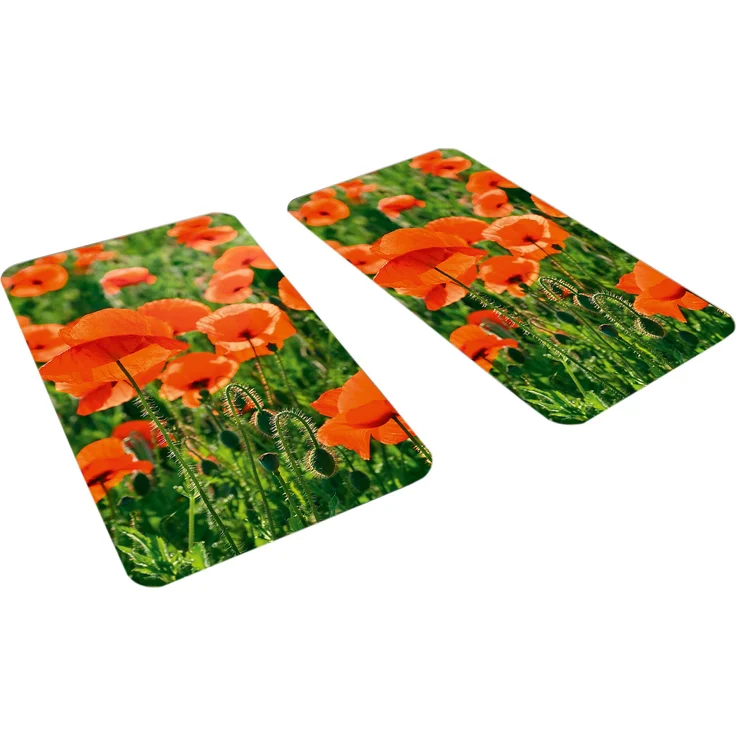Wenko 2521434500 Herdabdeckplatte Universal Mohnfeld - 2er Set, für alle Herdarten, Gehärtetes Glas, 30 x 1.8-4.5 x 52 cm, Mehrfarbig – Bild 1