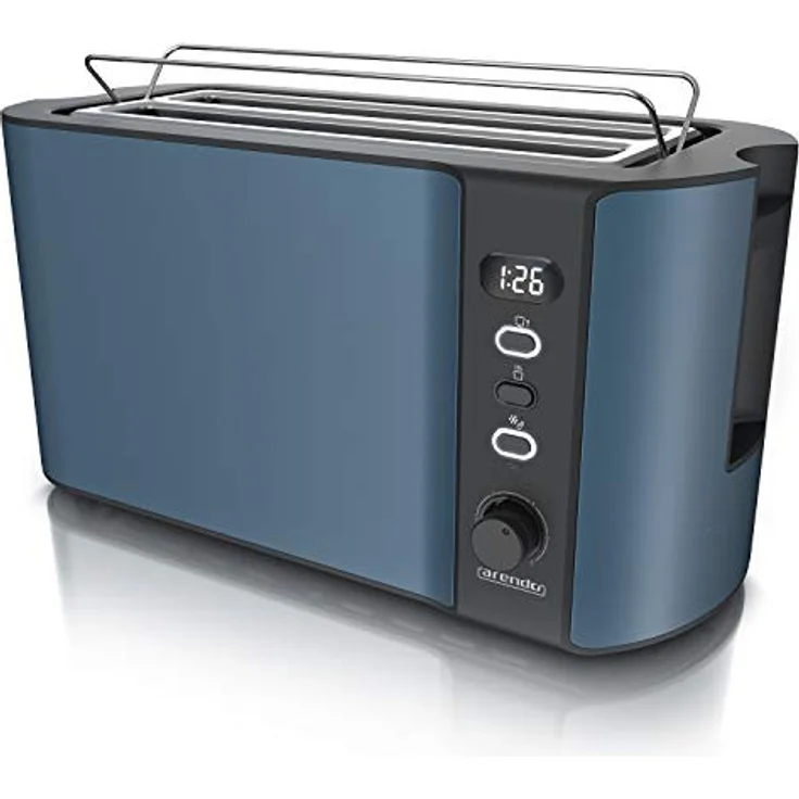 Arendo 4-Scheiben-Toaster, Langschlitz, Edelstahl, Defrost Funktion, wärmeisolierendes Gehäuse, blau – Bild 1