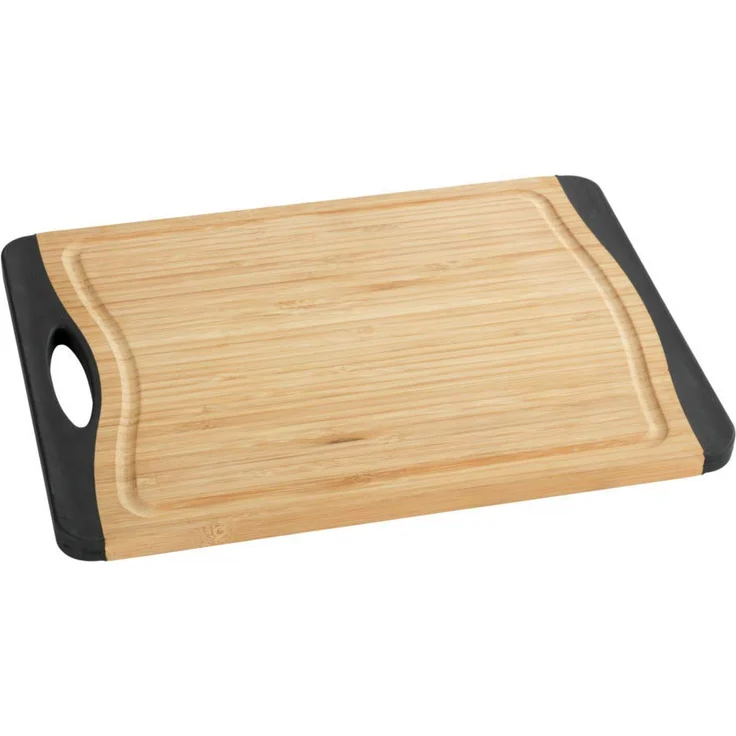 Wenko Schneidebrett Bambus Anti-Rutsch L - Küchenbrett, Schneidbrett mit Saftrille und Griff, klingenschonend, Bambus, 39,5 x 1,5 x 28 cm, braun – Bild 1