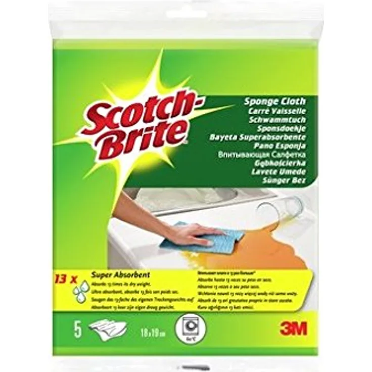 Scotch-Brite W550-26 Multi-Schwammtuch, 180 x 180 mm, gelb, orange, grün, blau, rot, 5 Stück
