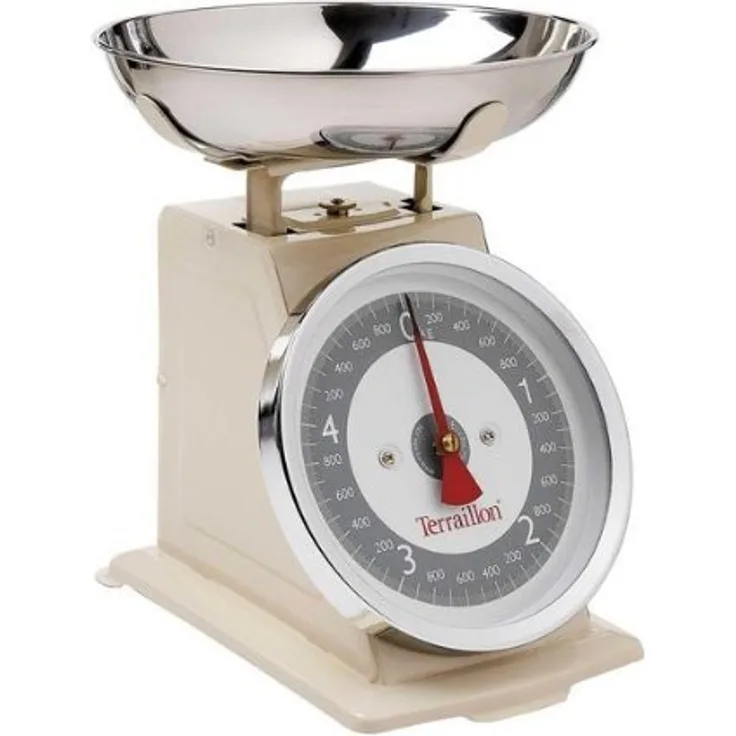 Terraillon Küchenwaage, Mit manueller Tara-Funktion, Großes Ziffernblatt, Bis 5 kg, Tradition 500, Creme