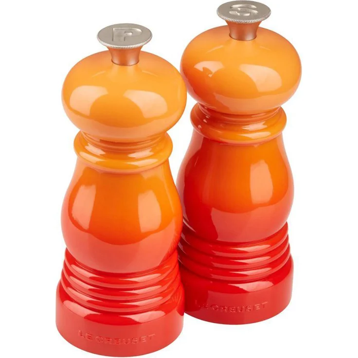 Le Creuset Kleines Mühlenset, Salz- und Pfeffermühle, ABS-Kunststoff, Je 5 x 5 x 12,1 cm, Keramik-Mahlwerk, Ofenrot – Bild 1