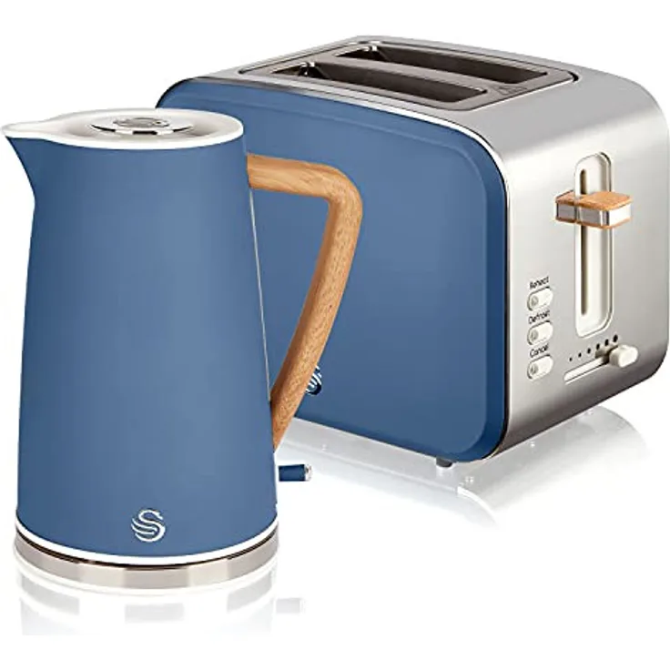 Swan Nordic Set Frühstücksset Toaster und Wasserkocher, 900W, 6 Bräunungsstufen, blau