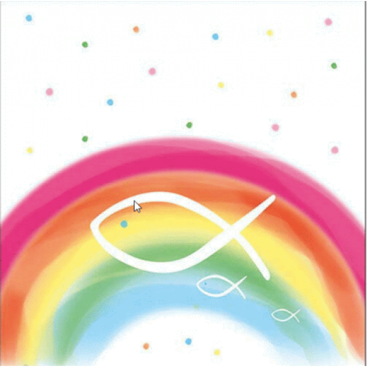 20 Servietten Fische auf bunten Regenbogen Taufe, Kommunion und Konfirmation 33cm