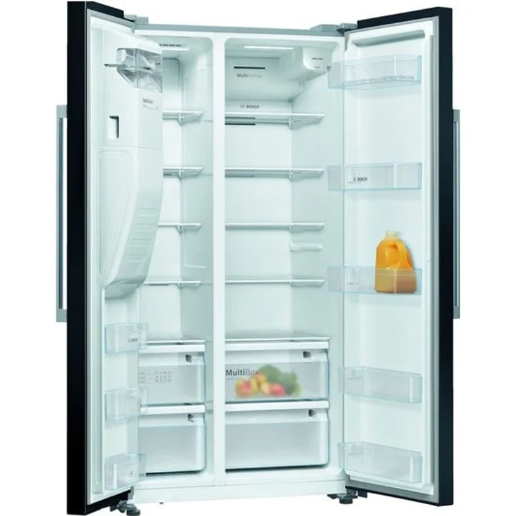 Bosch Serie 6 KAD93VBFP Side-by-Side-Kühlschrank, freistehend, schwarz, NoFrost, Schnellkühlen und -gefrieren, Wasser- und Eiswürfelspender, Festwasseranschluss, Breite 91 cm – Bild 2