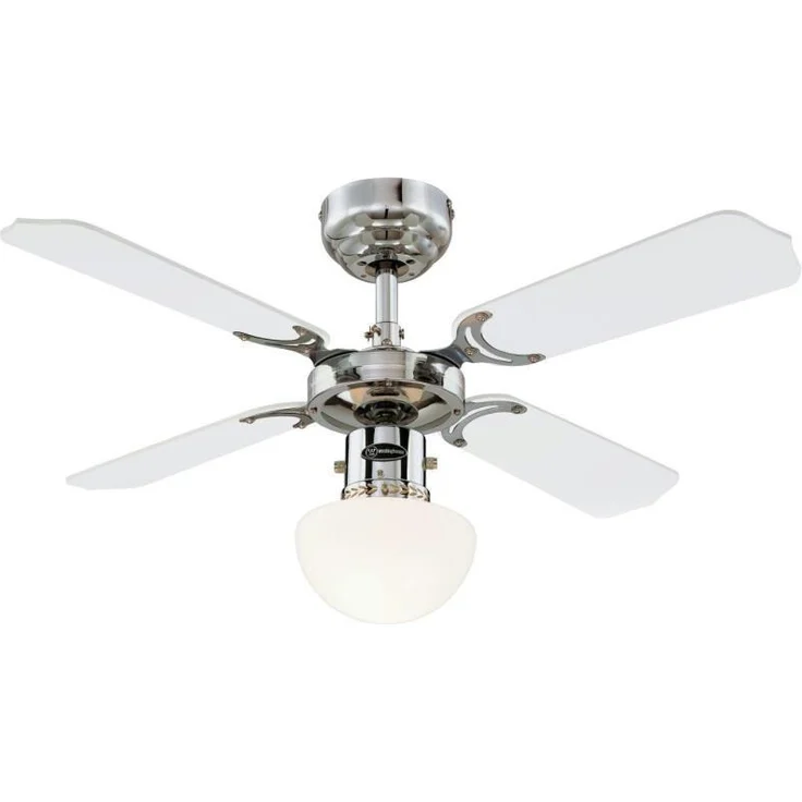 Westinghouse Lighting Portland Ambiance, Deckenventilator mit Beleuchtung, Metall, Ausführung in Chrom mit Wendeflügeln in Weiß-Schwarz – Bild 1