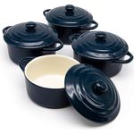 Mini Auflaufform Keramik machen leicht zu heben Deckel 4er Set marineblau