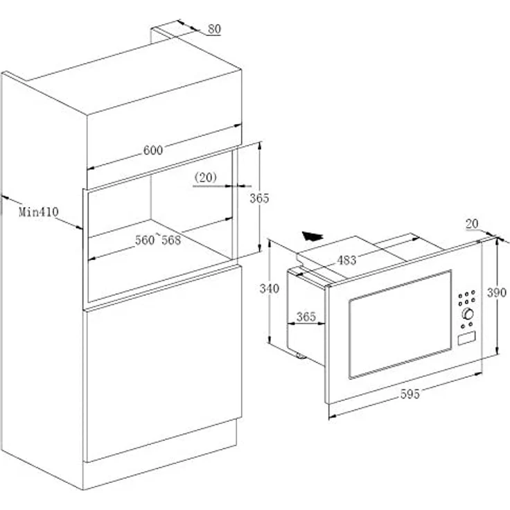 PKM MW900-23G-IN Mikrowelle mit Grill, Einbaugerät, 23 Liter Garraum, 1000 Watt – Bild 2
