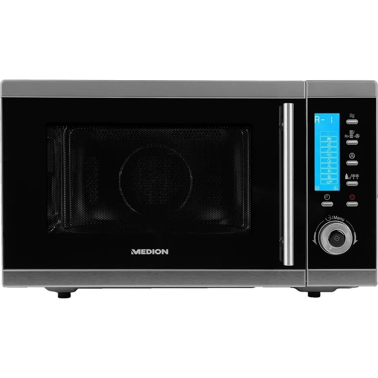 MEDION MD 15501 Kombi-Mikrowelle mit Gril und Heißluft, 25 L, 900 W, Standgerät, Schwarz - Edelstahl