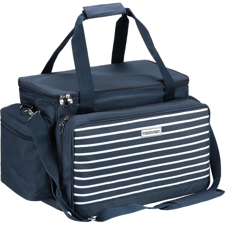 Anndora XXL Picknicktasche 6 Personen blau weiß - Vollausstattung 57 Teile