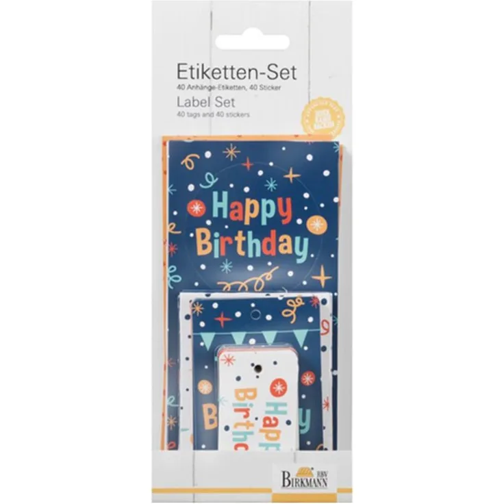 Birkmann 1010745210 Etikettenset Happy Birthday, Kunststoff, Grau, 5 x 3 x 2 cm