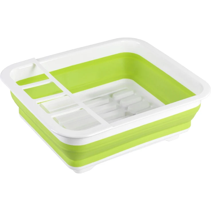 Wenko Geschirrabtropfer Gaia faltbar, zusammenfaltbarer Geschirr Abtropfständer für die Küche, Abtropfgestell mit Besteck-Halter und Tellerständer, Kunststoff, 36,5 x 13 x 31 cm, Grün-weiß – Bild 1