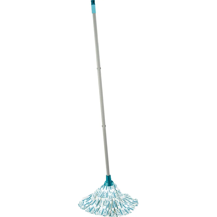 Leifheit Classic Mop Viskose, mit Viskose und Polyester für hartnäckige Flecken auf Fliesen und Steinböden, 1,25m Stahlstiel, extra saufgähiger Wischmopp, waschbar bei 60°C, flexible Mopkopf-Streifen – Bild 1