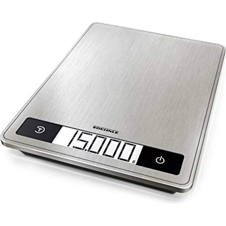 Soehnle Page Profi 200, digitale Küchenwaage, silber, Gewicht bis zu 15 kg (1-g-genau), Haushaltswaage mit patentierter Sensor-Touch-Funktion, elektronische Waage inkl. Batterien